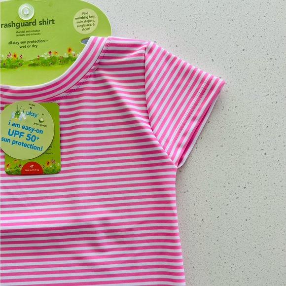 NEW i play. Rashguard Shirt Pink and White Stripes Toddler Girls Size 4T NWT - Picture 3 of 14